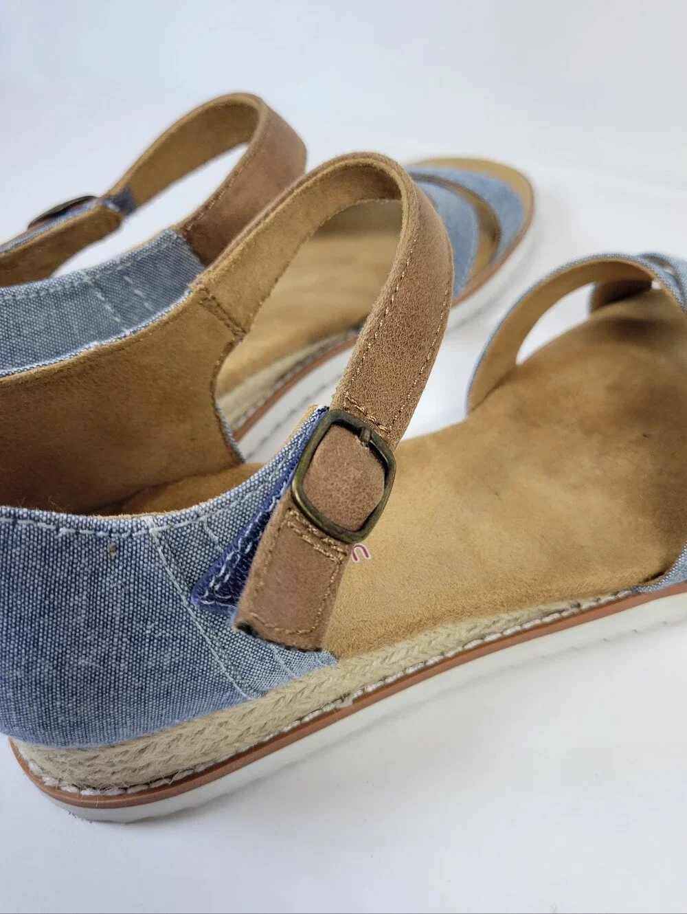 Sketchers Bob Denim Criss Cross Ankle Strap Espadrille Wedge Sandals Boho Chic